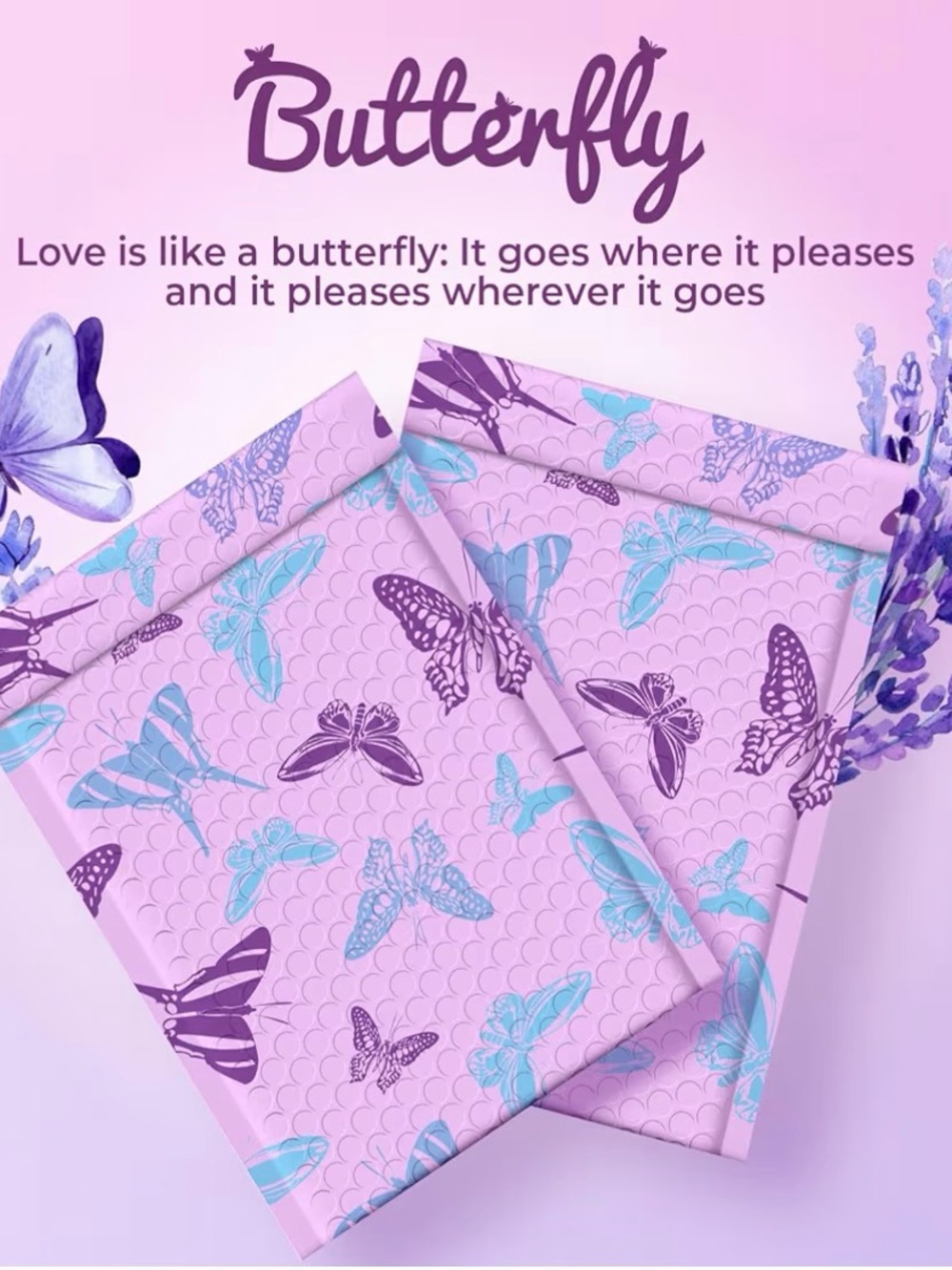 20 Purple Butterfly Bubble Mailers - Picture 2 of 9